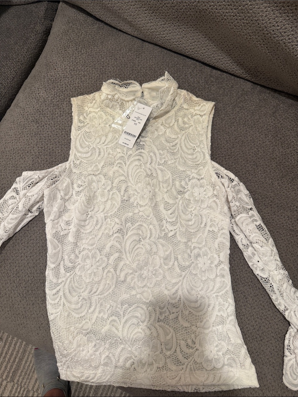 bebe Ivory Lace Cold-Shoulder Top